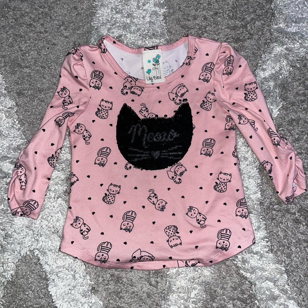 Lily Bleu pink kitty 3t ¾-length shirt